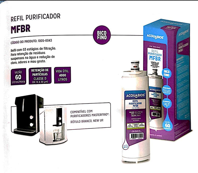 Refil Filtro De Água Acqua MFBR Acquabios 1005-0043 (Compatível Masterfrio E New Up), Acquabios, Refil Filtro Purificado