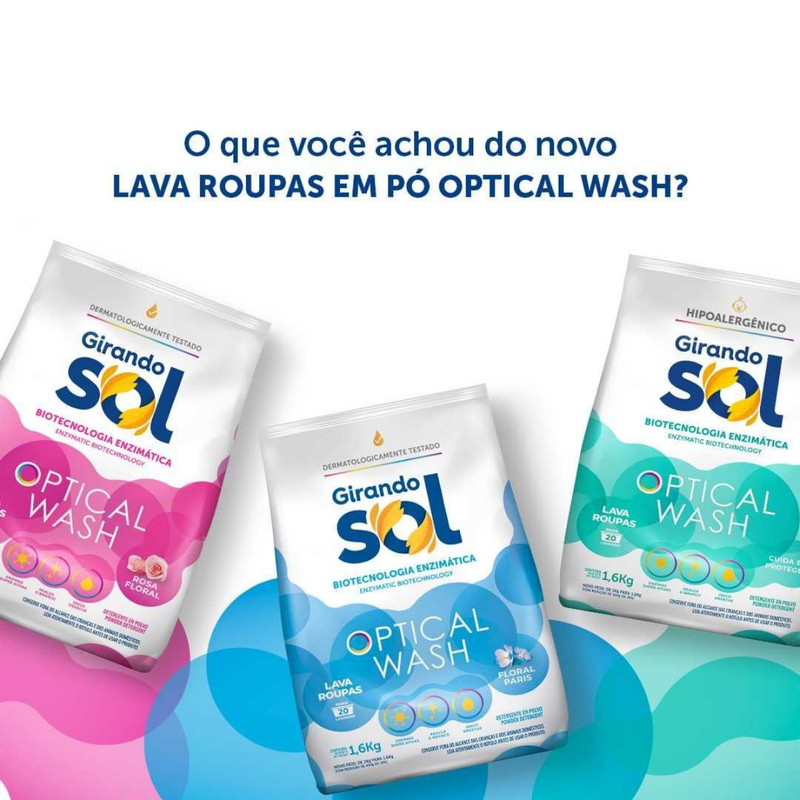 Lava Roupas Em Pó Floral Paris Girando Sol 1,6Kg, Sabão Em Pó Lava Roupa Perfumado, Azul, Optical Wash Biotecnologia Enz