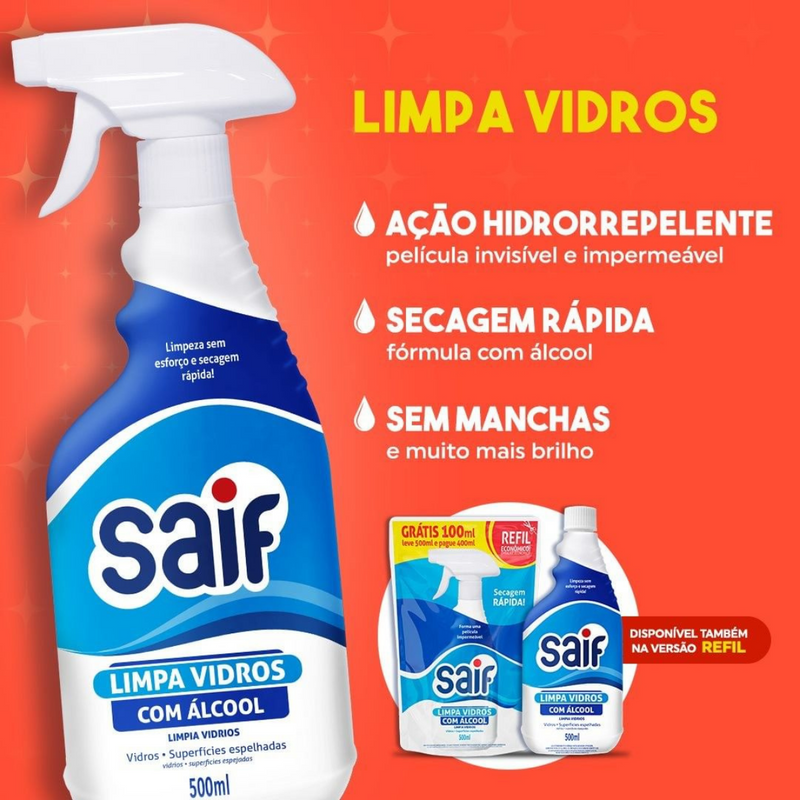 Limpa Vidros Com Gatilho Saif 500Ml