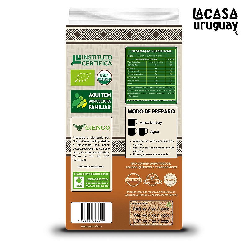 Arroz Integral Orgânico Umbuy Orgânicos 1Kg