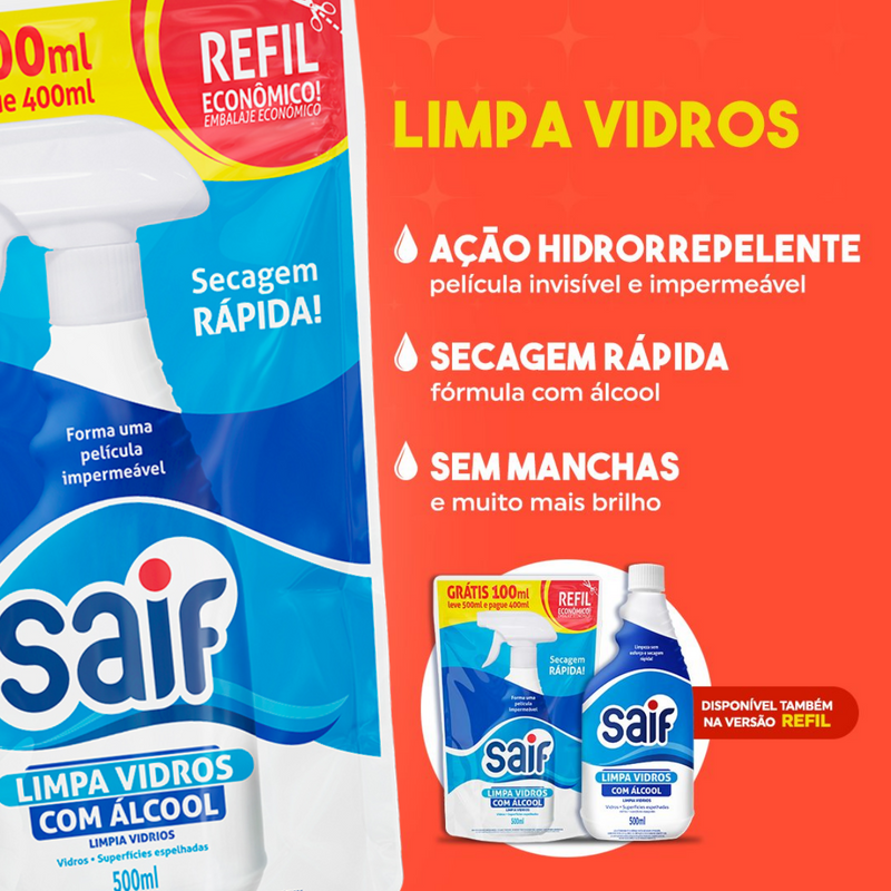 Limpa Vidros Sachê Saif 500Ml