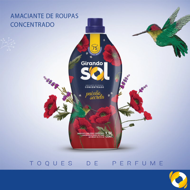 Amaciante Concentrado Paixão Secreta Girando Sol 1,5L, Amaciante De Roupas Concentrado, Vermelho, Nova Fórmula E Mais In