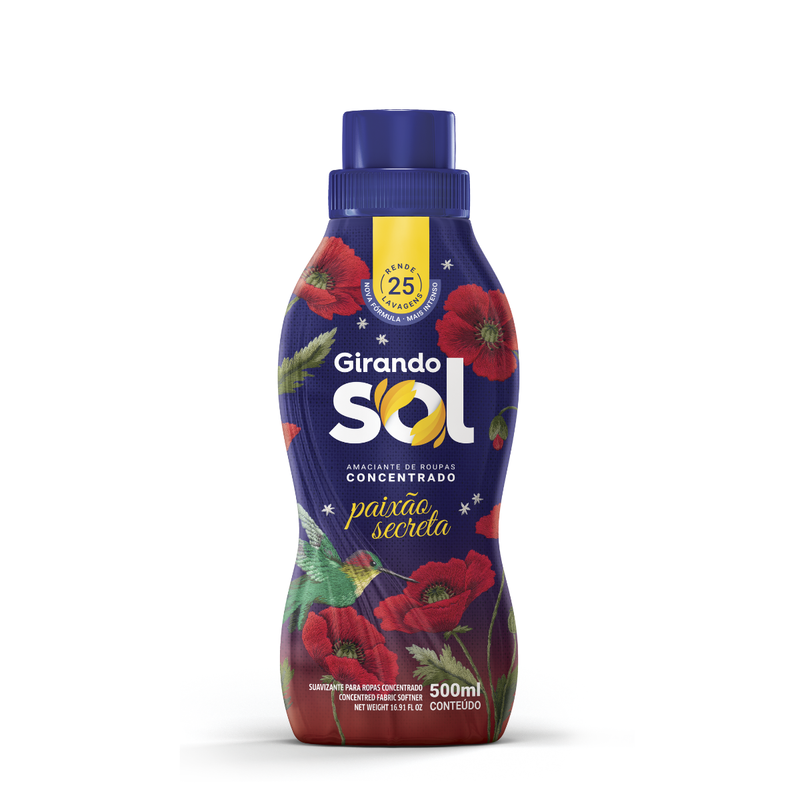 Amaciante Concentrado Paixão Secreta Girando Sol 500Ml, Amaciante De Roupas Concentrado, Vermelho, Nova Fórmula E Mais I