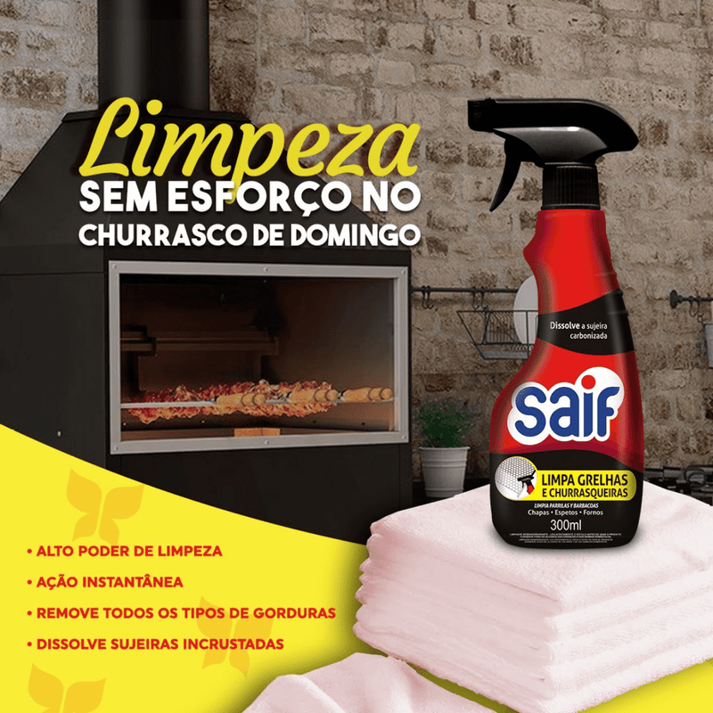 Limpa Grelhas E Churrasqueiras Com Gatilho Saif 300Ml