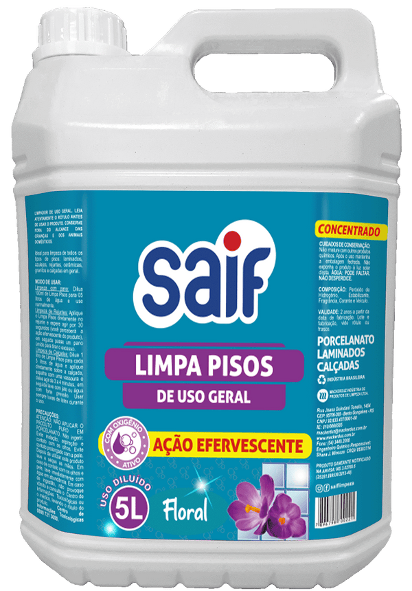 Limpa Pisos Concentrado Saif 5L, Saif, Limpador De Pisos Concentrado De Uso Geral, Azul Turquesa, Alto Poder De Limpeza