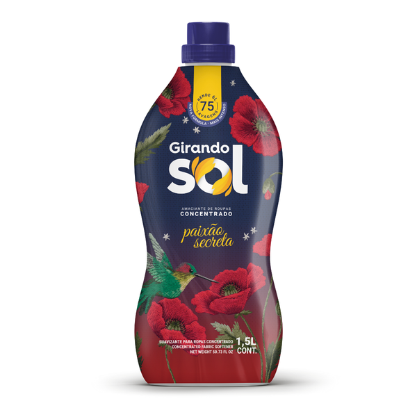 Amaciante Concentrado Paixão Secreta Girando Sol 1,5L, Amaciante De Roupas Concentrado, Vermelho, Nova Fórmula E Mais In