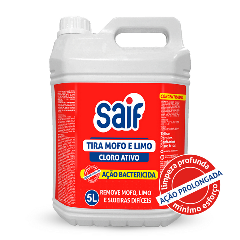 Limpador Tira Mofo E Limo Cloro Concentrado Saif 5L, Saif, Removedor De Limo E Mofo Com Cloro Ativo, Vermelho, Remove Mo