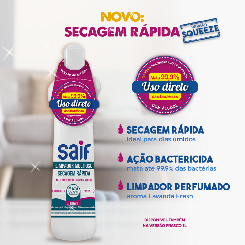 Limpador Multiuso Secagem Rápida Com Álcool Saif 500Ml